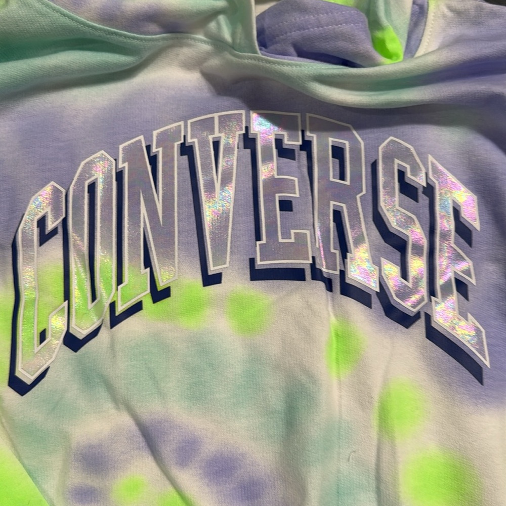 BN. Girls blue and green tie dyed long sleeve hoodie shirt. Converse Brand - Picture 3 of 4
